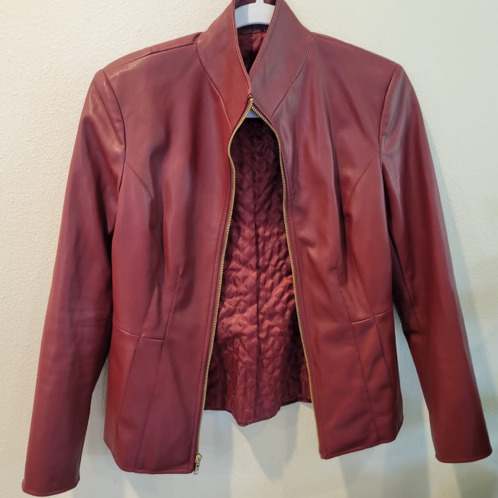 Cole Haan Faux Leather Racer Jacket Size XS Red